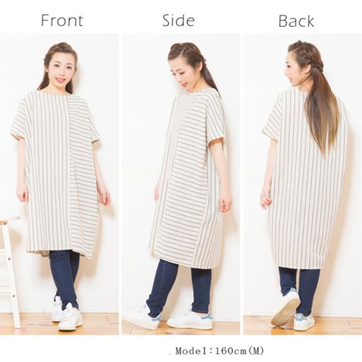 【NET限定】切替サックチュニックワンピース(大きいサイズ)のフロント・サイド・バックスタイル