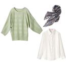 【SALE】 3点セット(ドルマンニット+シャツ+スカーフ) レディース - セシール