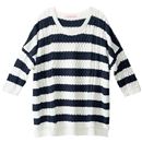 【SALE】 ケーブル編みボーダーニット レディース - セシール