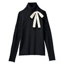 【SALE】 ボウタイ付きリブタートルニット レディース