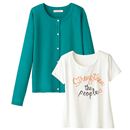 カーディガン&刺しゅう使いTシャツ レディース - セシール