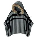 【SALE】 ファー付きボーダーポンチョ レディース - セシール