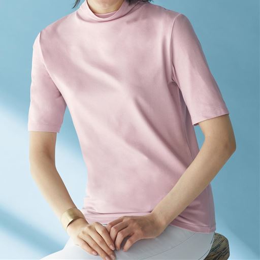【レディース】 テンセルボトルネック5分袖Tシャツ