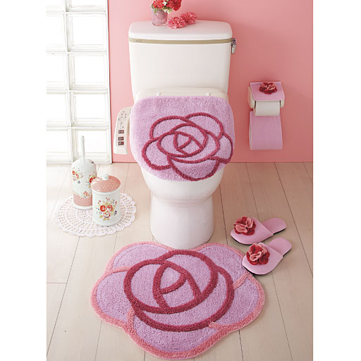 【SALE】 ローズ柄トイレ小物(ペーパーホルダーカバー・スリッパ) - セシール