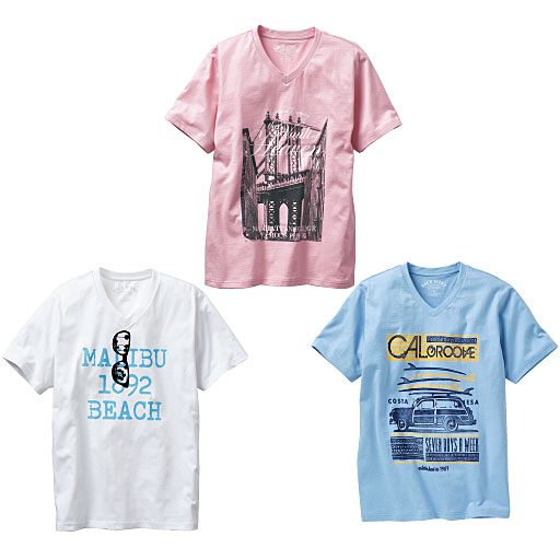 【メンズ】 綿100プリントVネックTシャツ(半袖)（セシール JK451002）│明るい暮らし楽しい生活