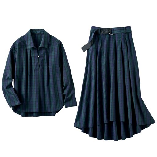 【レディース】 2点セット(シャツ+スカート・セットアップ・洗濯機OK) - セシール