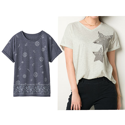 【レディース】 衿ぐりデザインが選べるプリントTシャツ(半袖)