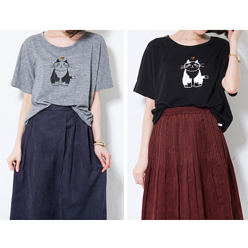 【レディース】 ねこプリント裏毛プルオーバー