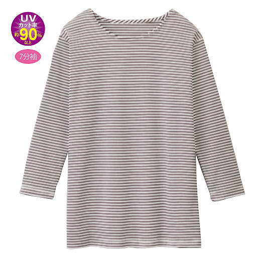 【レディース】 UVカットボーダー7分袖Tシャツ