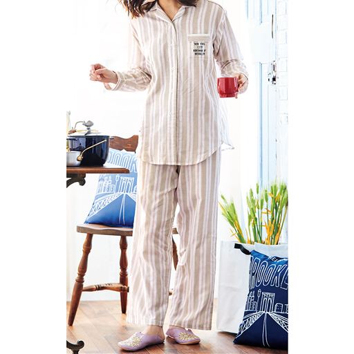 40%OFF【レディース】 コットンガーゼのシャツパジャマ(綿100%) - セシール