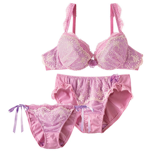 【レディース】 ブラジャー&ショーツペア(ショーツ2枚セット)(ソフトワイヤー入り・3/4カップ)