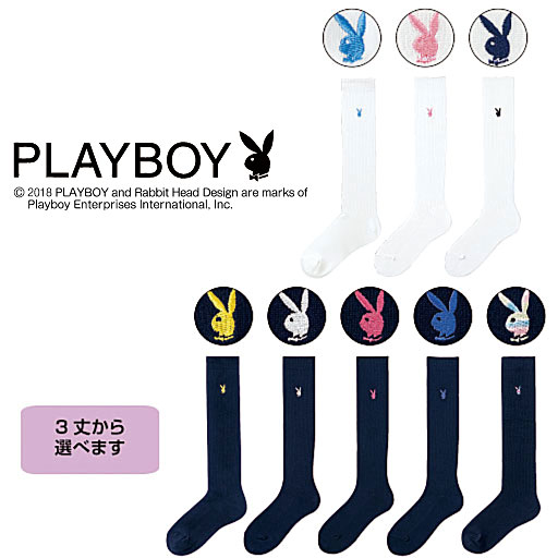 【ティーンズ】 刺しゅう付きブランドソックス(プレイボーイ)(3丈展開)
