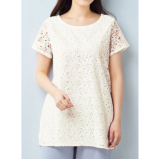 【レディース】 前身総レース3分袖チュニック(夏のお洒落の新定番!レーシィインナー)
