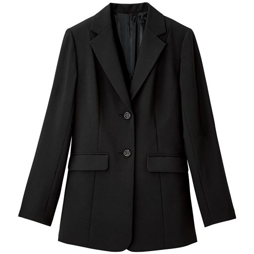 着丈長めのシンプルなテーラードジャケット。表地と裏地を両方ストレッチ素材にする事で、スーツにありがちな窮屈感を軽減。肩や背中も快適な着心地です。<br>ブラック