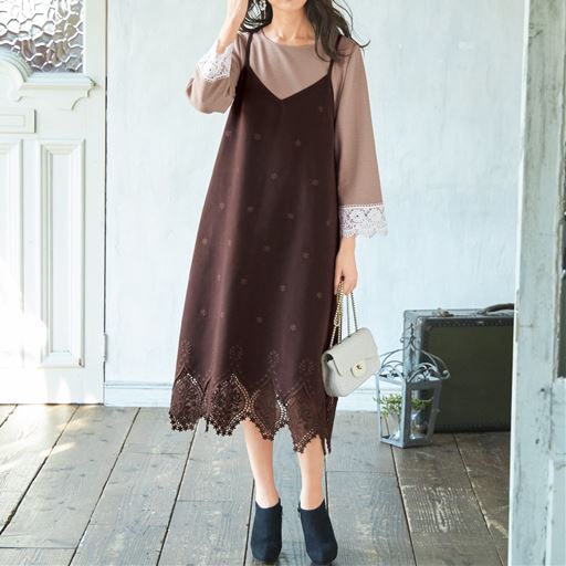 袖口レース使いカットソー セシール Cecile