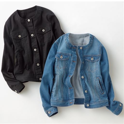 ノーカラーデニムジャケット セシール Cecile ノーカラーデニムジャケット セシール Cecile