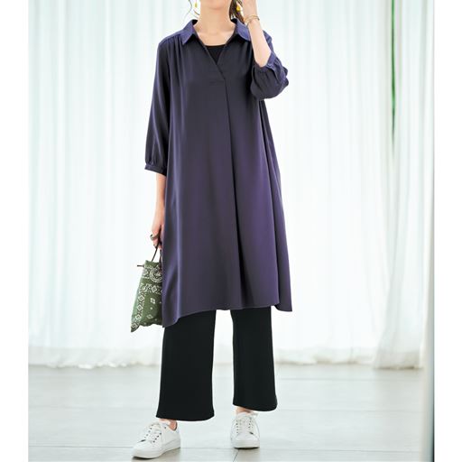 ぽっちゃりさんサイズ 7分袖スキッパーシャツチュニック セシール Cecile