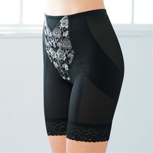 パワフルに引き締めて見違えるようなシルエット。色違い2枚組ロングガードル。<br>股下約16cm セットA (ブラック)着用例