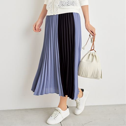 ぽっちゃりさんサイズ バイカラープリーツスカート セシール Cecile ぽっちゃりさんサイズ バイカラープリーツスカート セシール Cecile