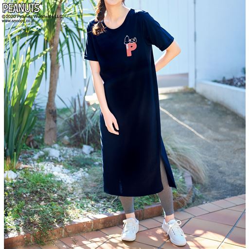 ぽっちゃりさんサイズ 袖ロールupワンピース ピーナッツ セシール Cecile