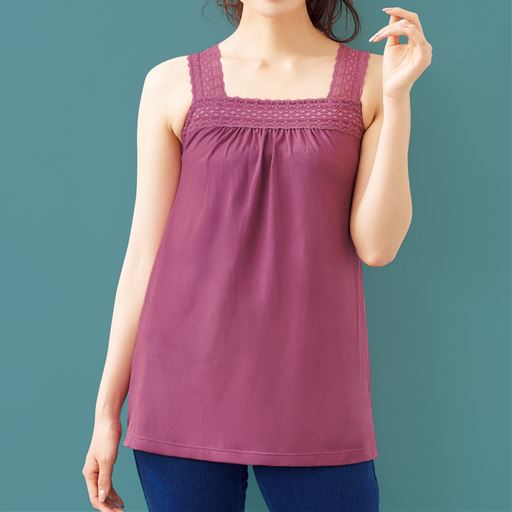 バストを小さく見せるブラ付きチュニックキャミソール ワイヤー入り フルカップ セシール Cecile