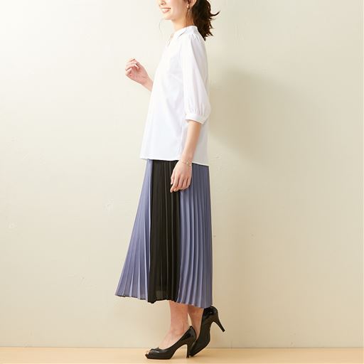 ぽっちゃりさんサイズ カットソーキーネック前開きシャツ 5分袖 グラマーさん用サイズ有 胸のサイズで選べる セシール Cecile