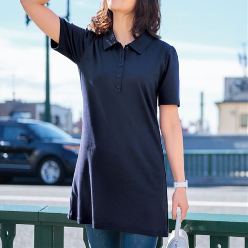 ぽっちゃりさんサイズ Uvカットaラインチュニックポロシャツ 綿100 セシール Cecile
