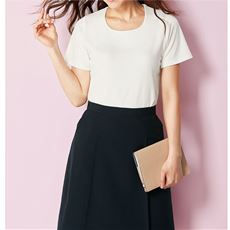 透けにくいクルーネックプルオーバー(半袖)(事務服・洗濯機OK)