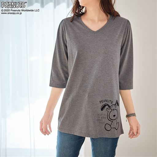 ぽっちゃりさんサイズ 7分袖tシャツ ピーナッツ セシール Cecile ぽっちゃりさんサイズ 7分袖tシャツ ピーナッツ セシール Cecile