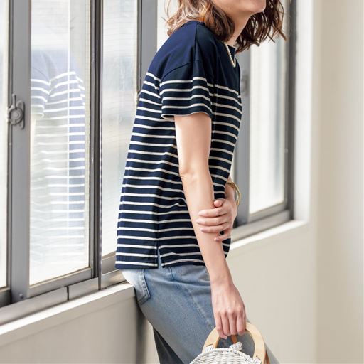 ボートネックボーダーtシャツ S 5l 半袖 洗濯機ok セシール Cecile