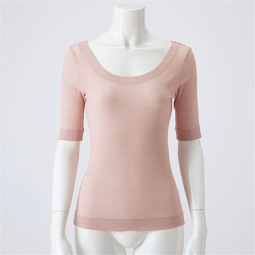 素肌感覚で着られる綿100 インナー 5分袖 セシール Cecile