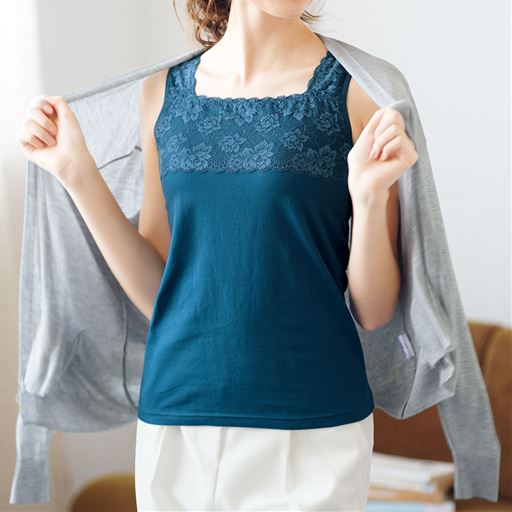 ストラップ留め付タンクトップ お洒落に使えるレース付インナー セシール Cecile