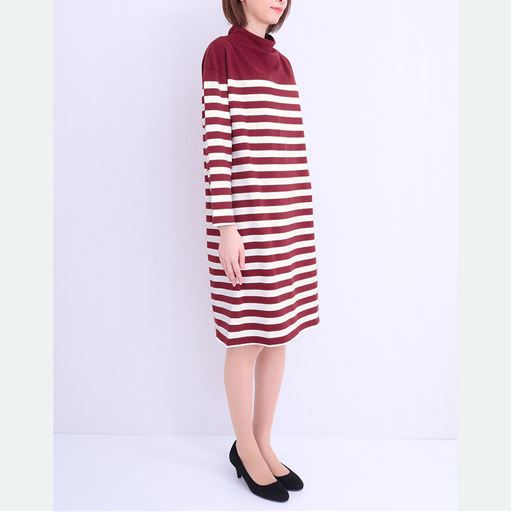 コットン100ボトルネックボーダーワンピース セシール Cecile