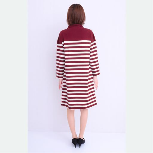 コットン100ボトルネックボーダーワンピース セシール Cecile