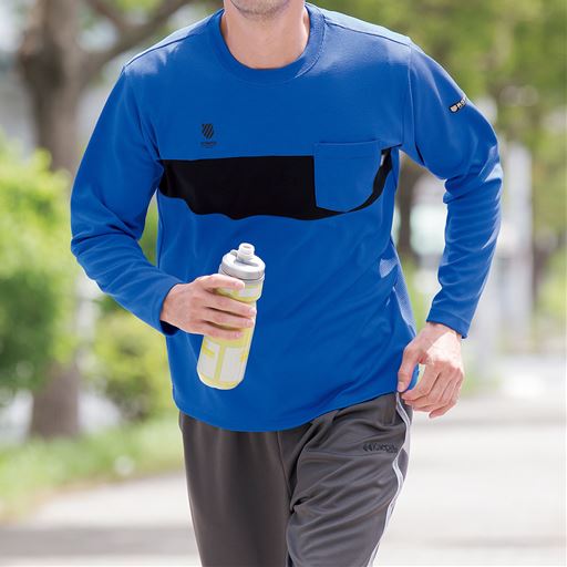 吸汗速乾機能付き ドライクルーネック胸ポケット付き長袖tシャツ ケースイス メンズスポーツ セシール Cecile