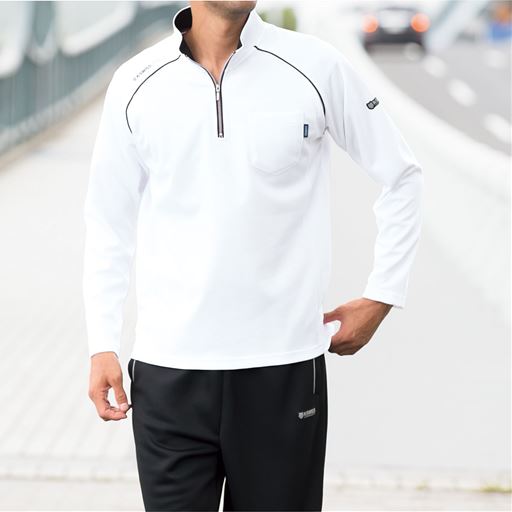 吸汗速乾機能付き ドライハーフジップ胸ポケット付き長袖tシャツ ケースイス メンズスポーツ セシール Cecile