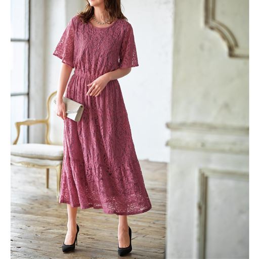 総レースロングワンピース ぽっちゃりさんサイズ セシール Cecile