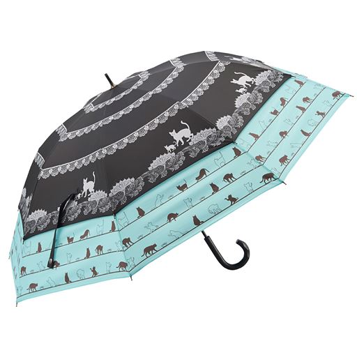 縁が広がるトランスフォーム傘 猫プリント セシール Cecile