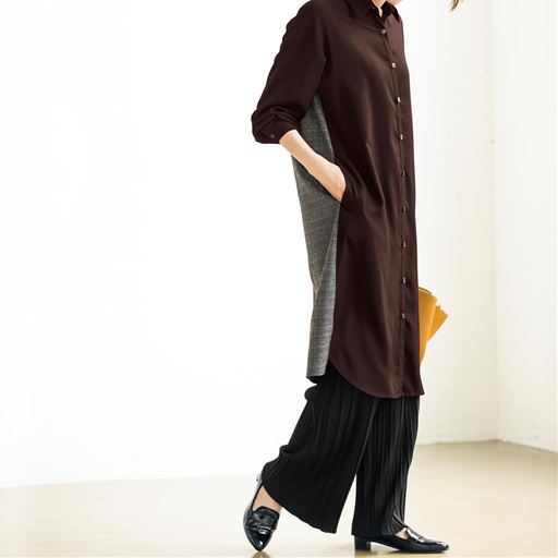 チェック切り替えシャツワンピース セシール Cecile