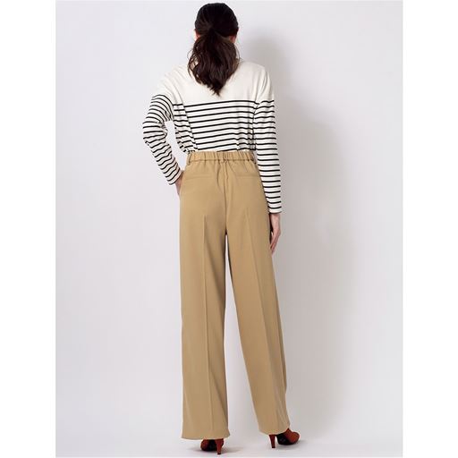 ウーリッシュ素材セミワイドパンツ ストレッチ 洗濯機ok 選べる2レングス セシール Cecile