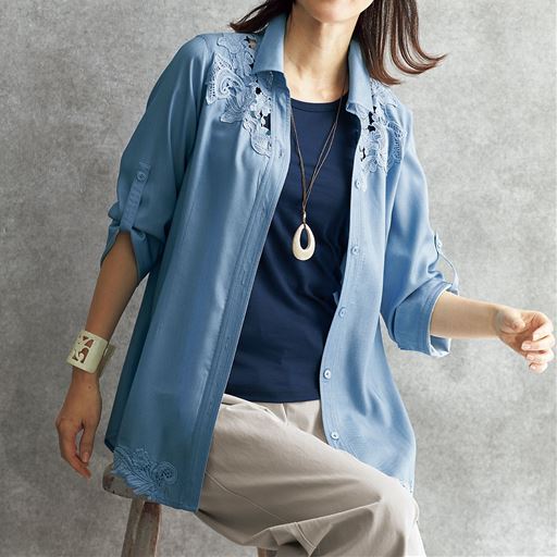 レース使いシャツチュニック セシール Cecile レース使いシャツチュニック セシール Cecile