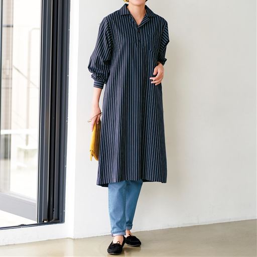 ぽっちゃりさんサイズ シャツワンピース 綿100 セシール Cecile