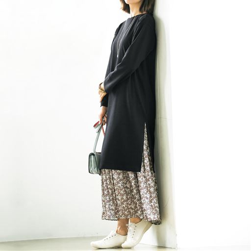 スリット入りロングカットソー 洗濯機ok セシール Cecile