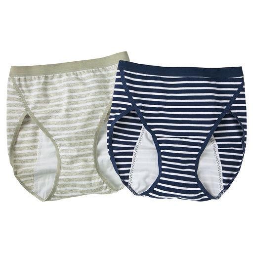 色違い2枚組 ハイレグサニタリーショーツ 多い日用 綿混 はきこみ丈スタンダード セシール Cecile