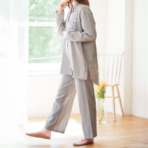 ダブルガーゼのロングシャツパジャマ 綿100 セシール Cecile