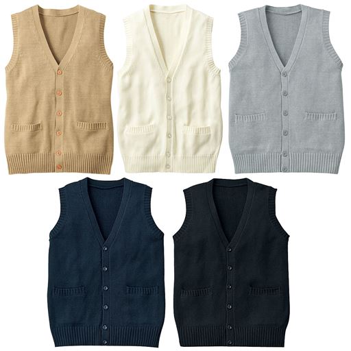 年間使いやすい綿100 前開きベスト Vネックニット 洗濯機ok スクール 制服 セシール Cecile