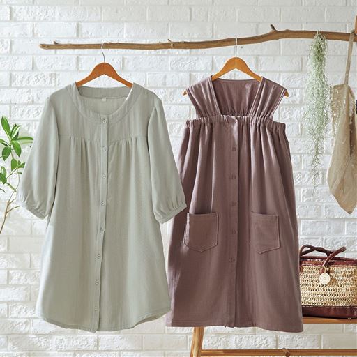 ガーゼタオルワンピース 綿100 七分袖 セシール Cecile