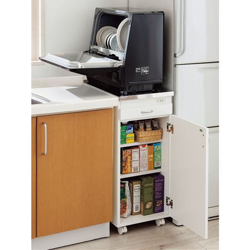 シンクサイド収納 コンセント付き収納棚 スライドテーブル キャスター付き セシール Cecile