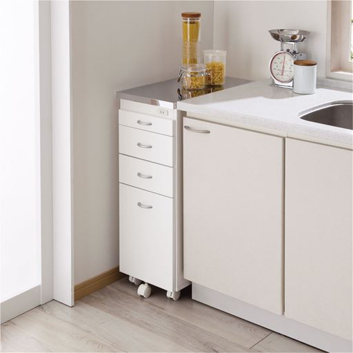 シンクサイド収納 コンセント付き収納棚 スライドテーブル キャスター付き セシール Cecile