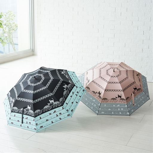 縁が広がるトランスフォーム傘 猫プリント セシール Cecile 縁が広がるトランスフォーム傘 猫プリント セシール Cecile